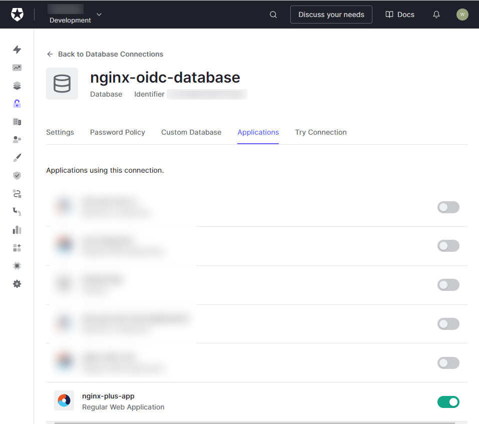 image showing the Applications settings for an OIDC Authentication database in the Auth0 dashboard