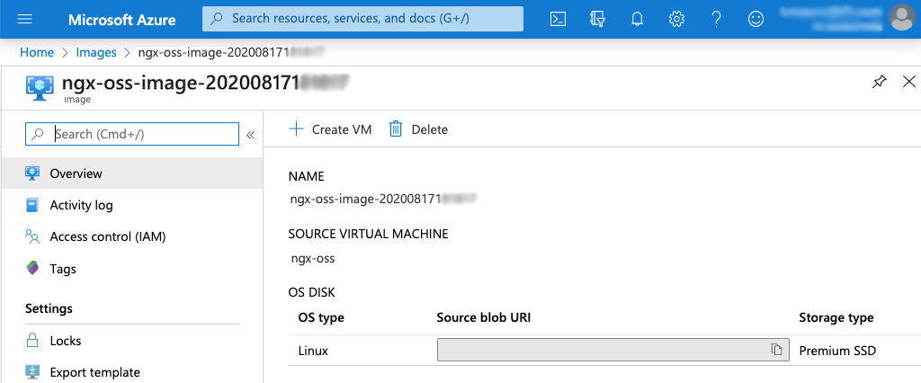 The 'Details' page of the 'nginx-oss-image'