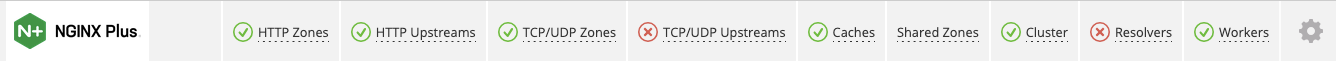 The row of tabs at the top of the window on the NGINX Plus dashboard make it easy to drill down to more detailed information about server zones, upstream groups, or the cache