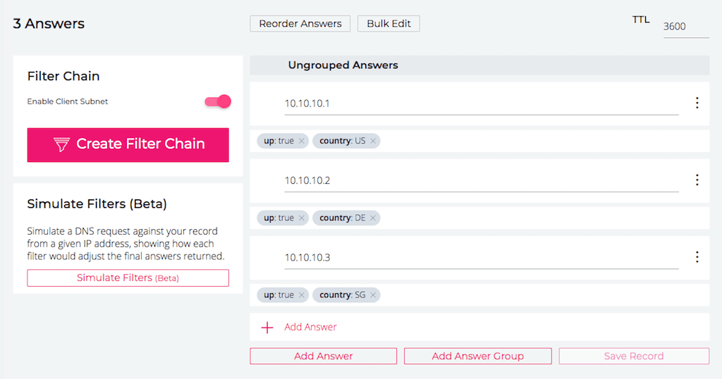 Screenshot of NS1 GUI: creating filter chain