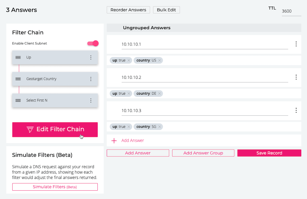 Screenshot of NS1 GUI: clicking Edit Filter Chain button
