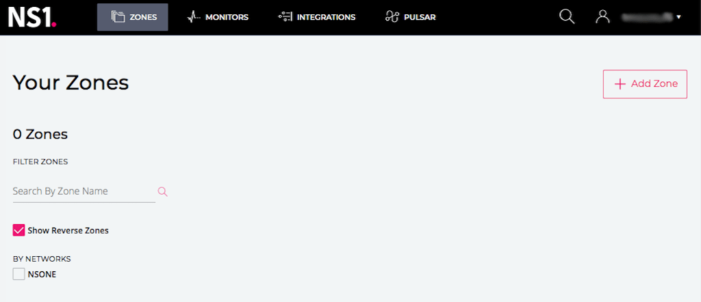 Screenshot of NS1 GUI: ZONES tab